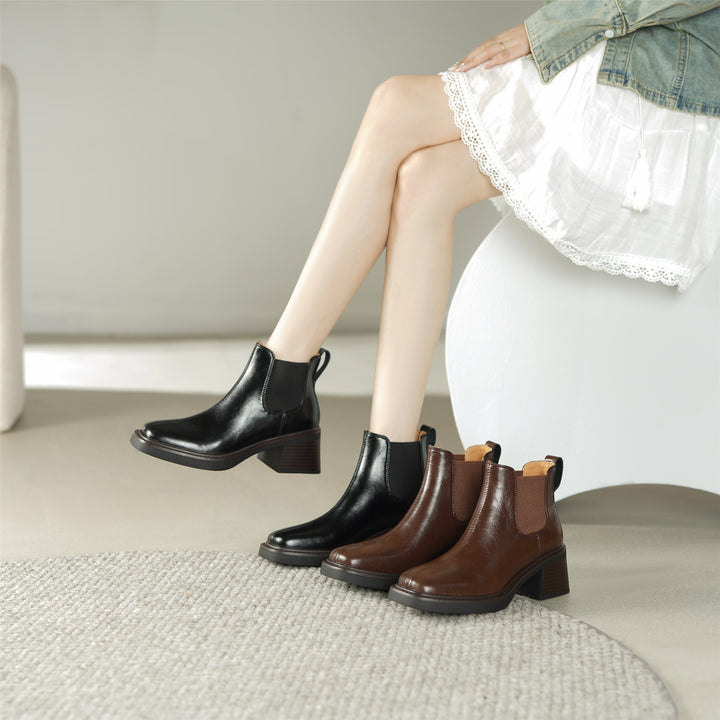 Women's Square Toe Leather Handmade Chelsea Boot