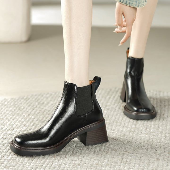 Women's Square Toe Leather Handmade Chelsea Boot