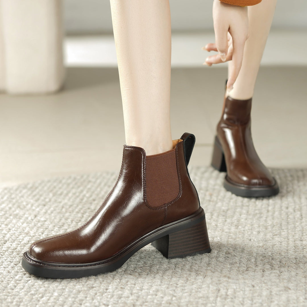 Women's Square Toe Leather Handmade Chelsea Boot
