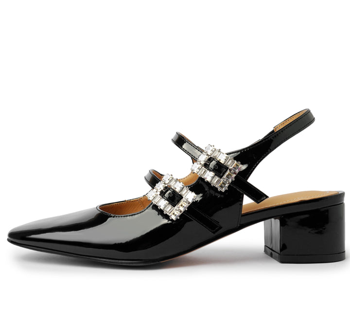 Womens Rhinestone Buckle Square Toe Slingback Pumps Heels
