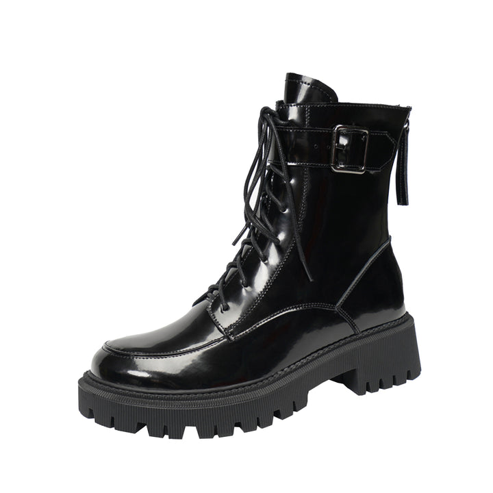 Womens Leather Combat Winter Fleece Lined Snow Boots