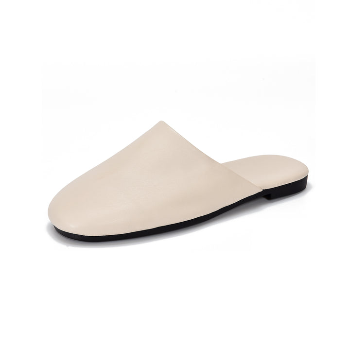Women's Leather Flat Round-Toe Mules