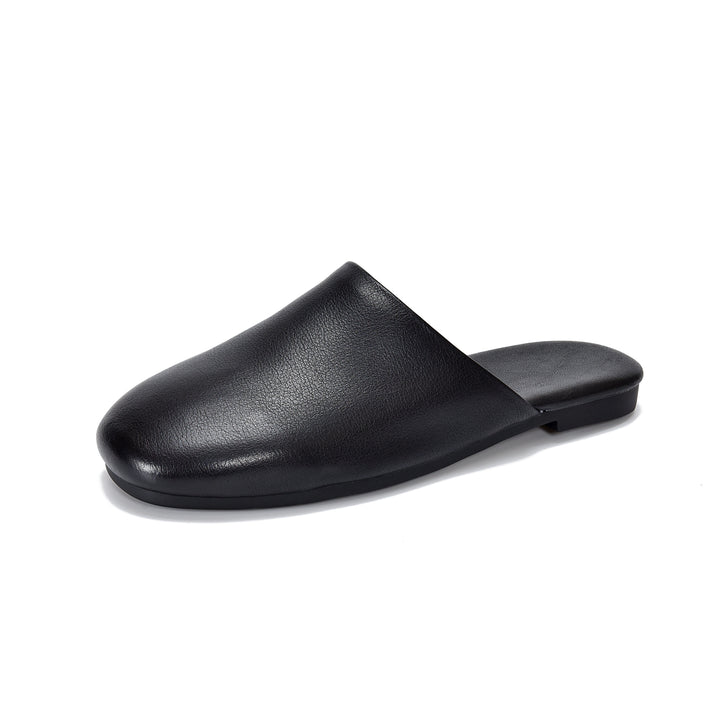 Women's Leather Flat Round-Toe Mules