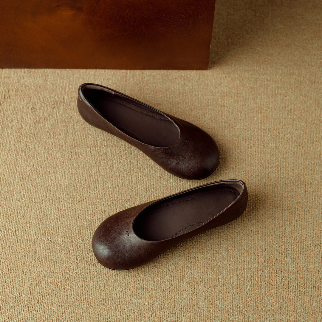 Comfortable Women's Handmade Leather Slip-On Flats – Casual Everyday Shoes