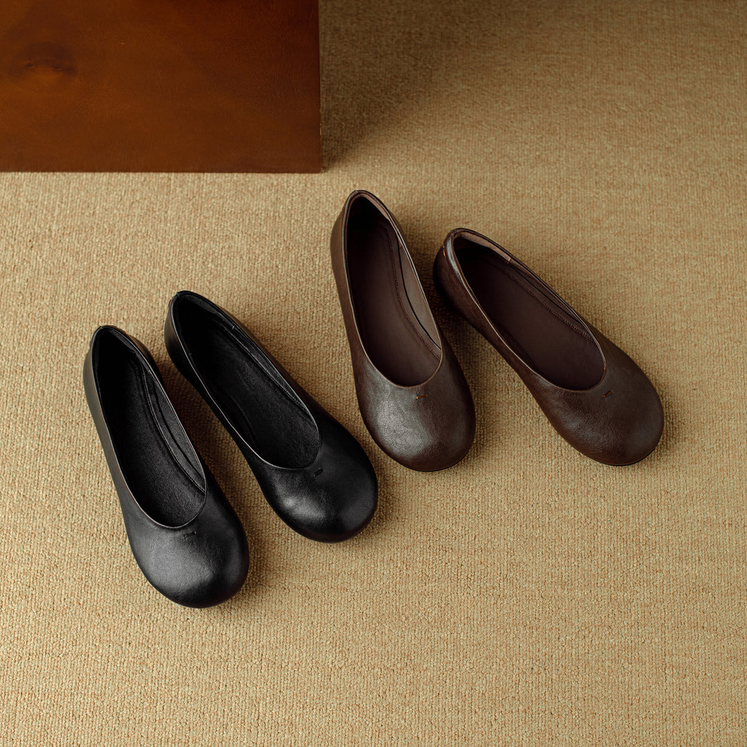 Comfortable Women's Handmade Leather Slip-On Flats – Casual Everyday Shoes