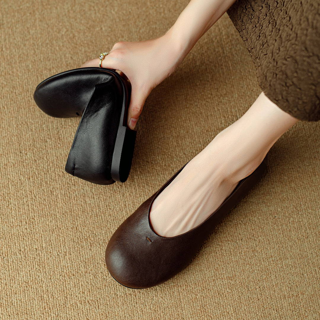Comfortable Women's Handmade Leather Slip-On Flats – Casual Everyday Shoes