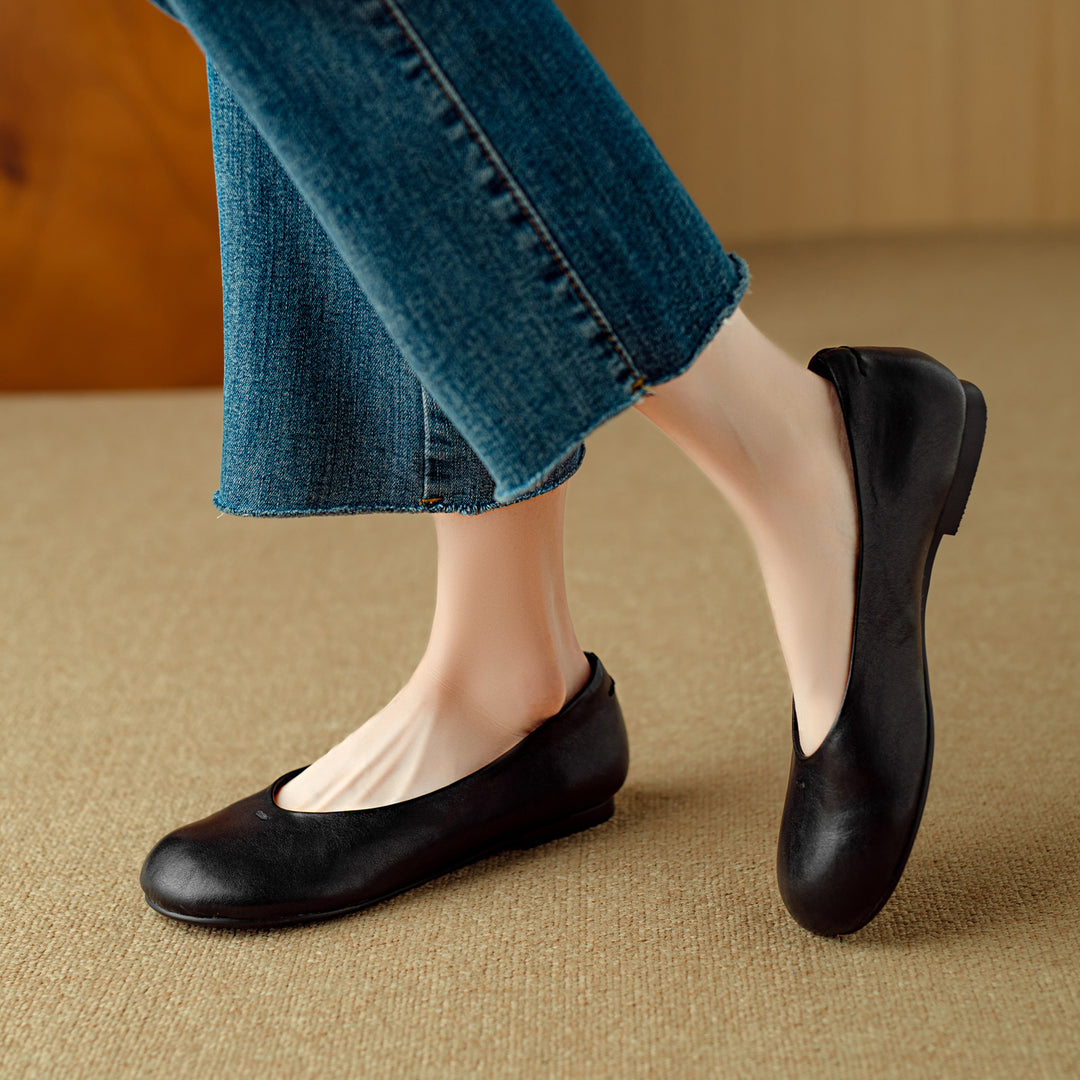 Comfortable Women's Handmade Leather Slip-On Flats – Casual Everyday Shoes