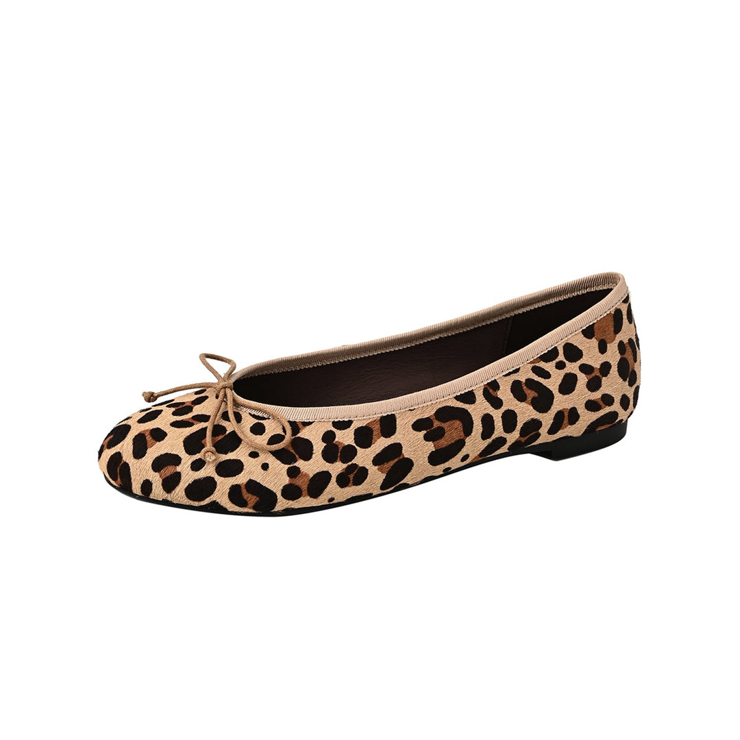 Women's Horsehair Leopard Polka Dot Ballet Flats Vintage Round Toe Bowknot Slip-on Flat Shoes