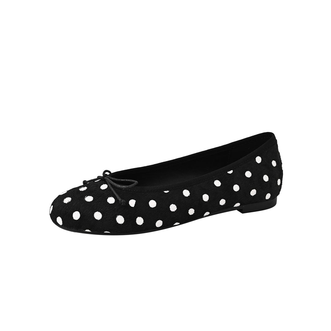 Women's Horsehair Leopard Polka Dot Ballet Flats Vintage Round Toe Bowknot Slip-on Flat Shoes