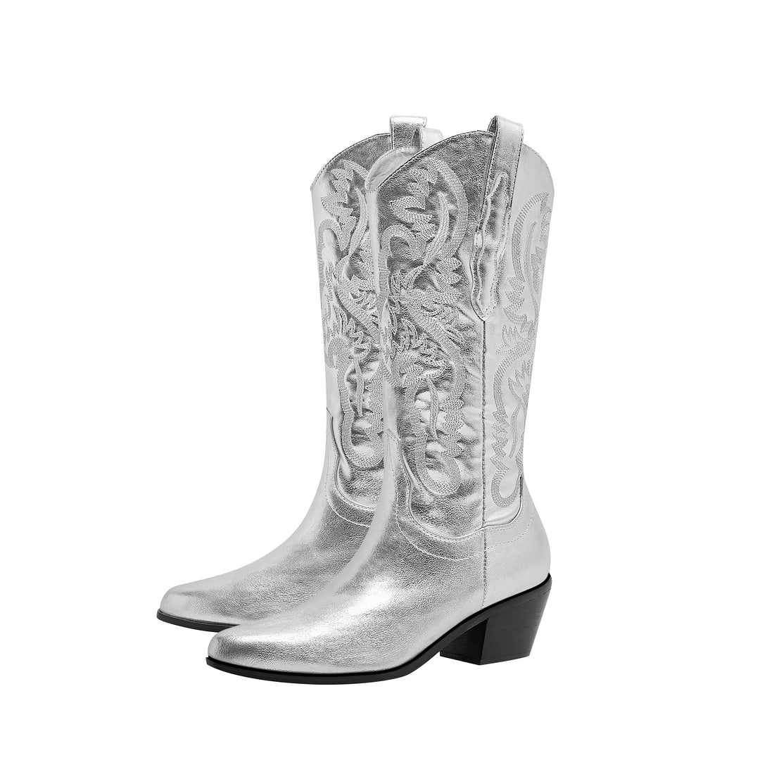 Women's Cowgirl Boots Vintage Western Embroidery Metallic Cowboy Boots