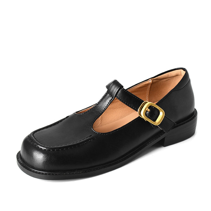 Women's Classic T-Strap Mary Jane Flats Leather Uniform Dress Shoes