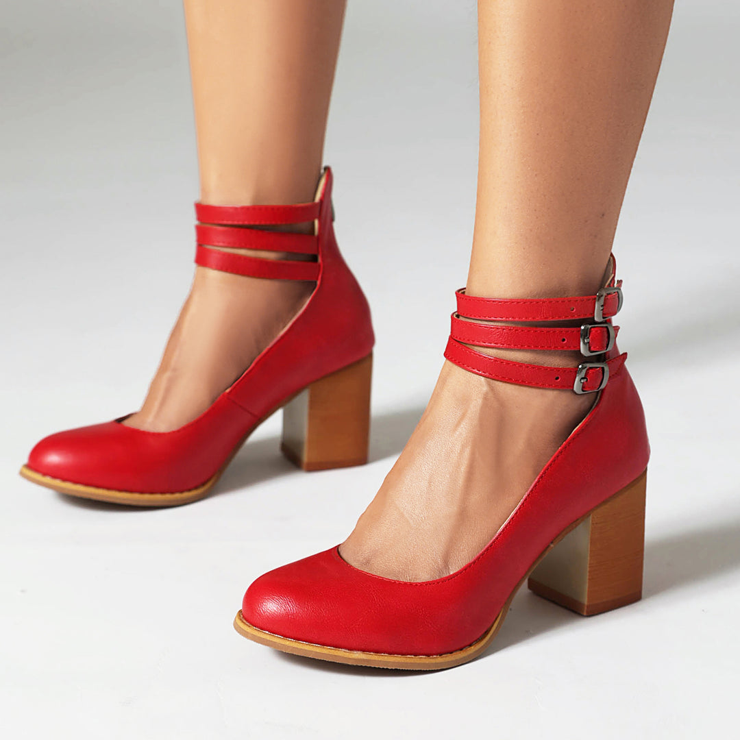 Women's Ankle Strap Back Zipper Sandals Chunky Heel Roman Style Shoes