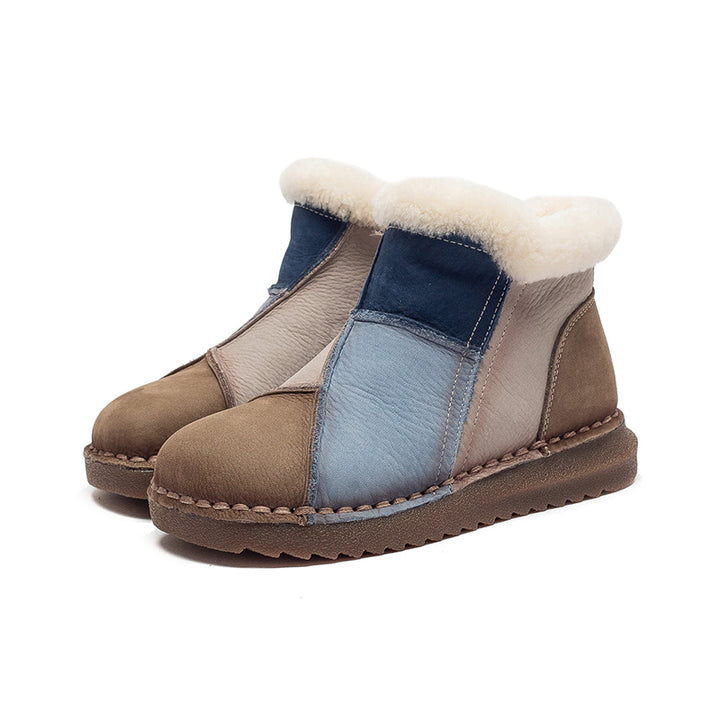 Women's Genuine Leather Winter Ankle Boots Faux Fur Lined Slip On Warm Snow Booties