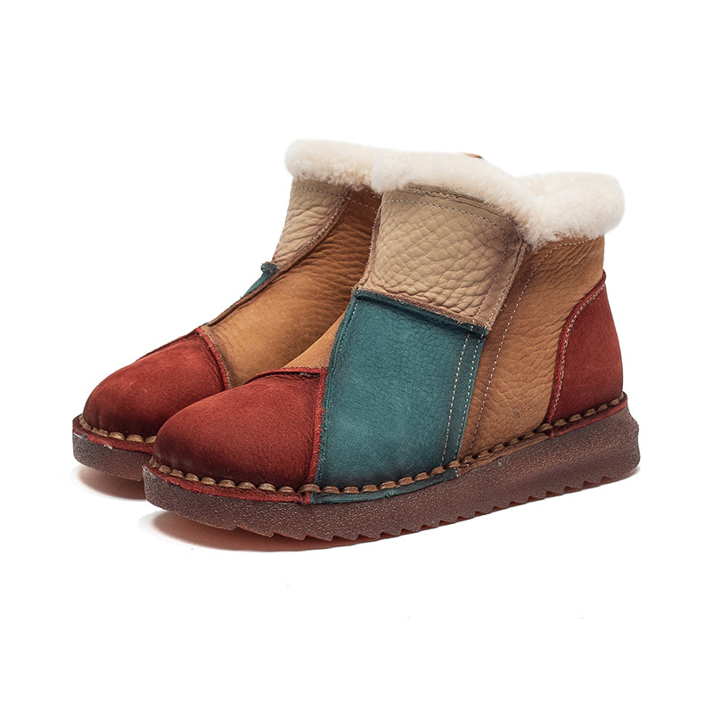Women's Genuine Leather Winter Ankle Boots Faux Fur Lined Slip On Warm Snow Booties