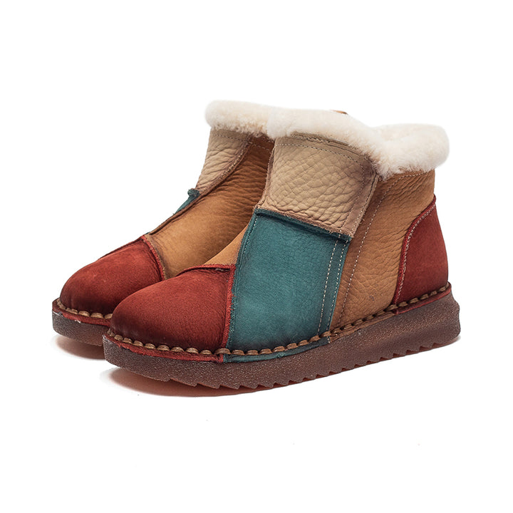 Women's Genuine Leather Winter Ankle Boots Faux Fur Lined Slip On Warm Snow Booties
