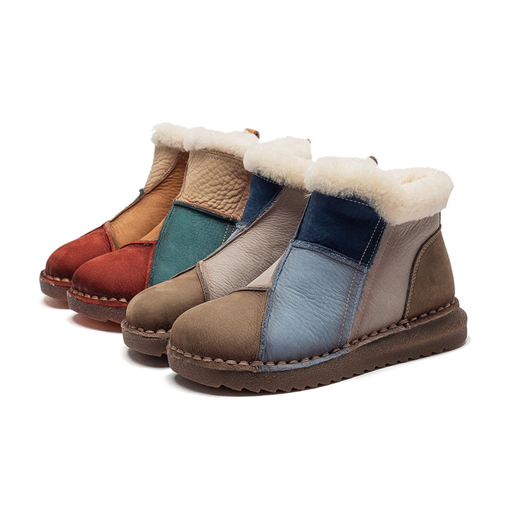 Women's Genuine Leather Winter Ankle Boots Faux Fur Lined Slip On Warm Snow Booties