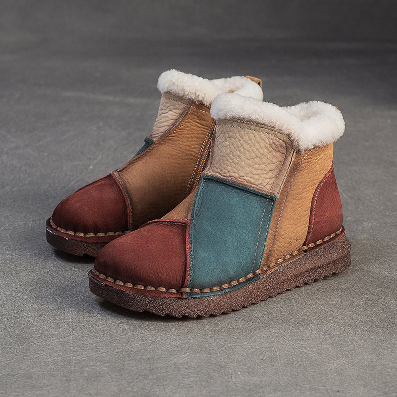 Women's Genuine Leather Winter Ankle Boots Faux Fur Lined Slip On Warm Snow Booties