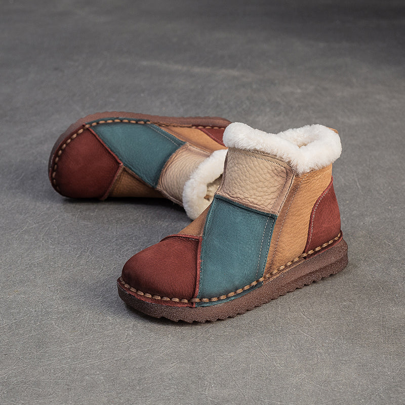 Women's Genuine Leather Winter Ankle Boots Faux Fur Lined Slip On Warm Snow Booties
