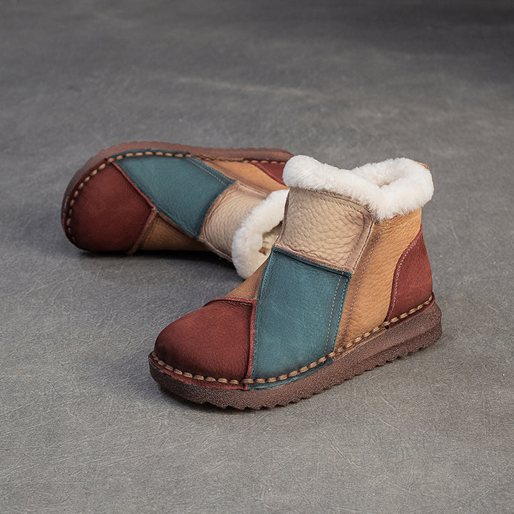 Women's Genuine Leather Winter Ankle Boots Faux Fur Lined Slip On Warm Snow Booties