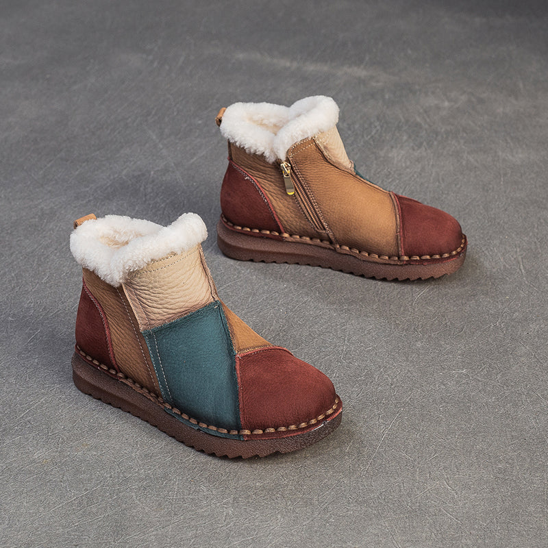 Women's Genuine Leather Winter Ankle Boots Faux Fur Lined Slip On Warm Snow Booties