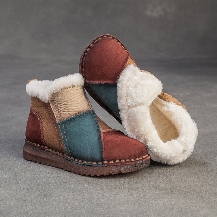 Women's Genuine Leather Winter Ankle Boots Faux Fur Lined Slip On Warm Snow Booties