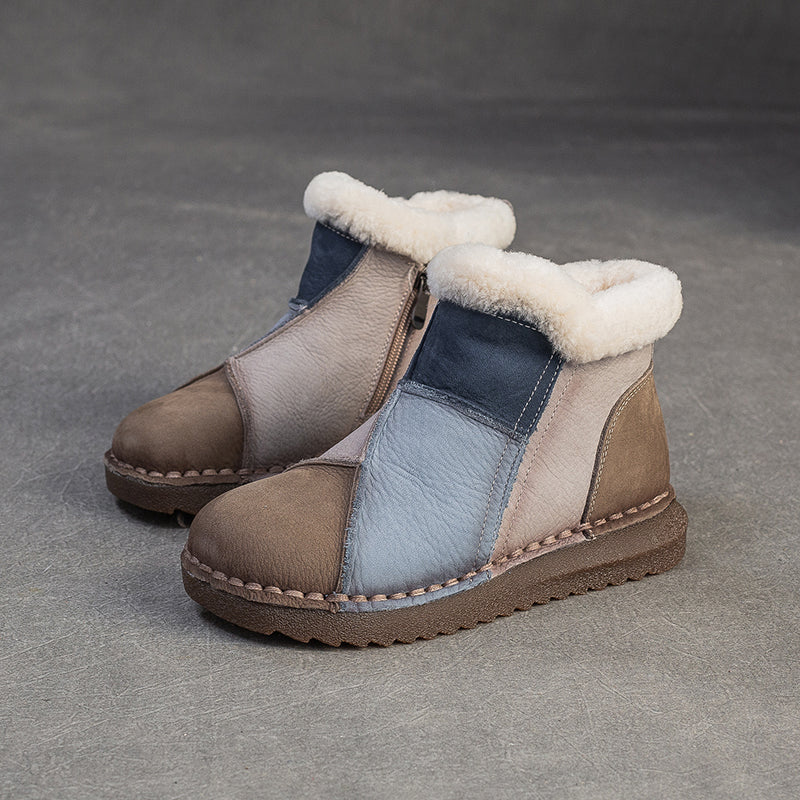 Women's Genuine Leather Winter Ankle Boots Faux Fur Lined Slip On Warm Snow Booties