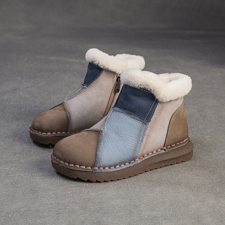 Women's Genuine Leather Winter Ankle Boots Faux Fur Lined Slip On Warm Snow Booties