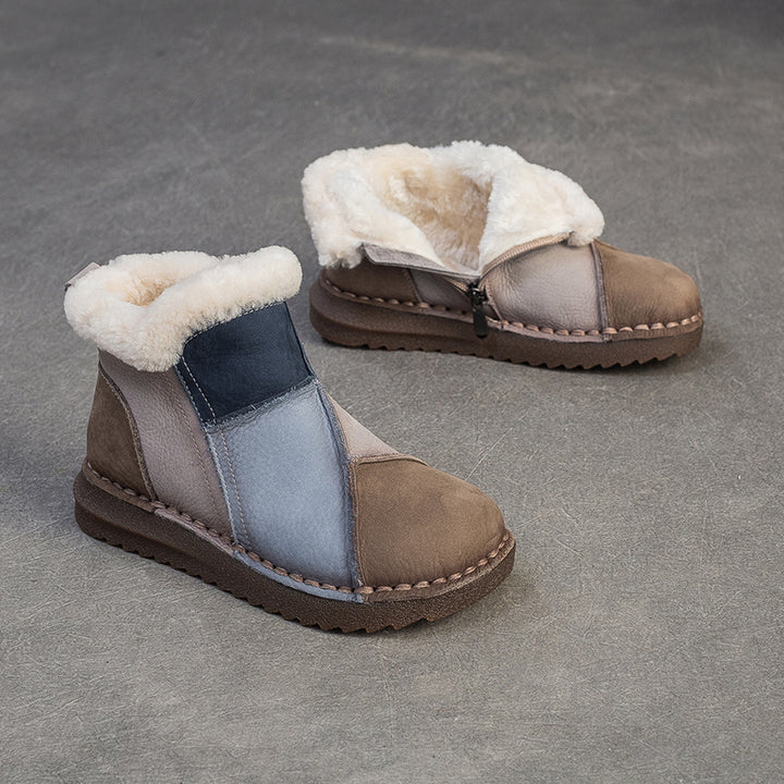 Women's Genuine Leather Winter Ankle Boots Faux Fur Lined Slip On Warm Snow Booties