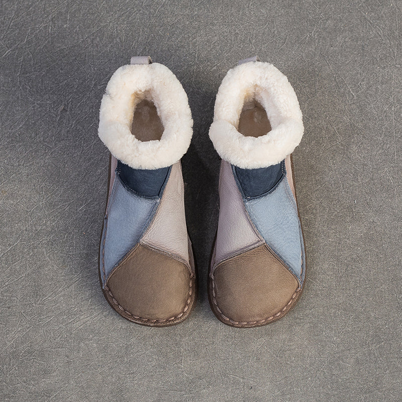 Women's Genuine Leather Winter Ankle Boots Faux Fur Lined Slip On Warm Snow Booties