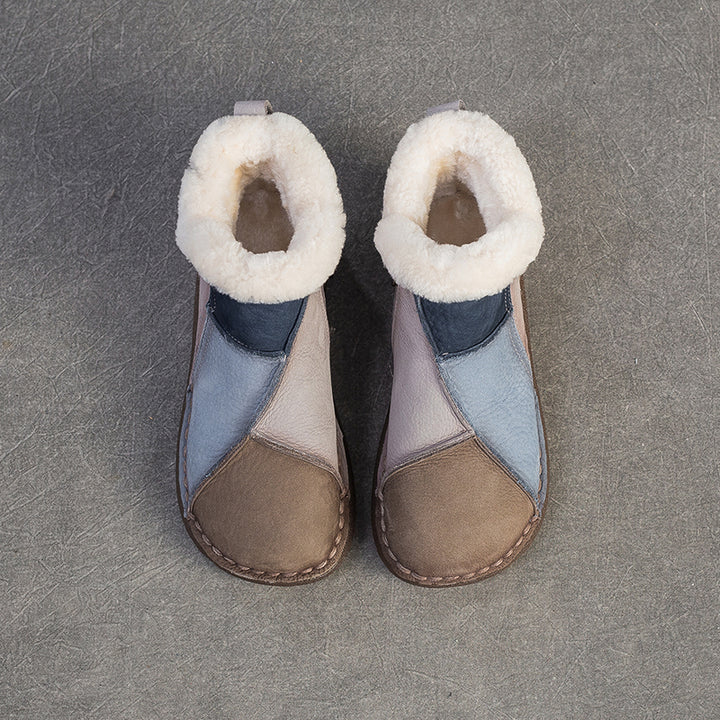 Women's Genuine Leather Winter Ankle Boots Faux Fur Lined Slip On Warm Snow Booties