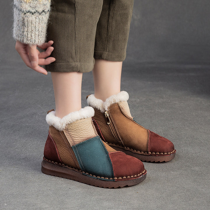 Women's Genuine Leather Winter Ankle Boots Faux Fur Lined Slip On Warm Snow Booties