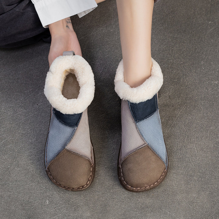 Women's Genuine Leather Winter Ankle Boots Faux Fur Lined Slip On Warm Snow Booties