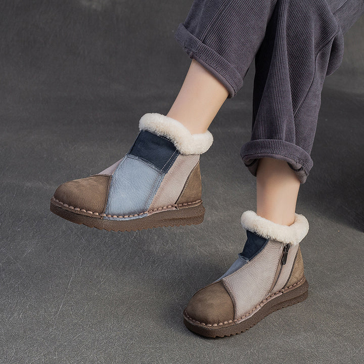 Women's Genuine Leather Winter Ankle Boots Faux Fur Lined Slip On Warm Snow Booties