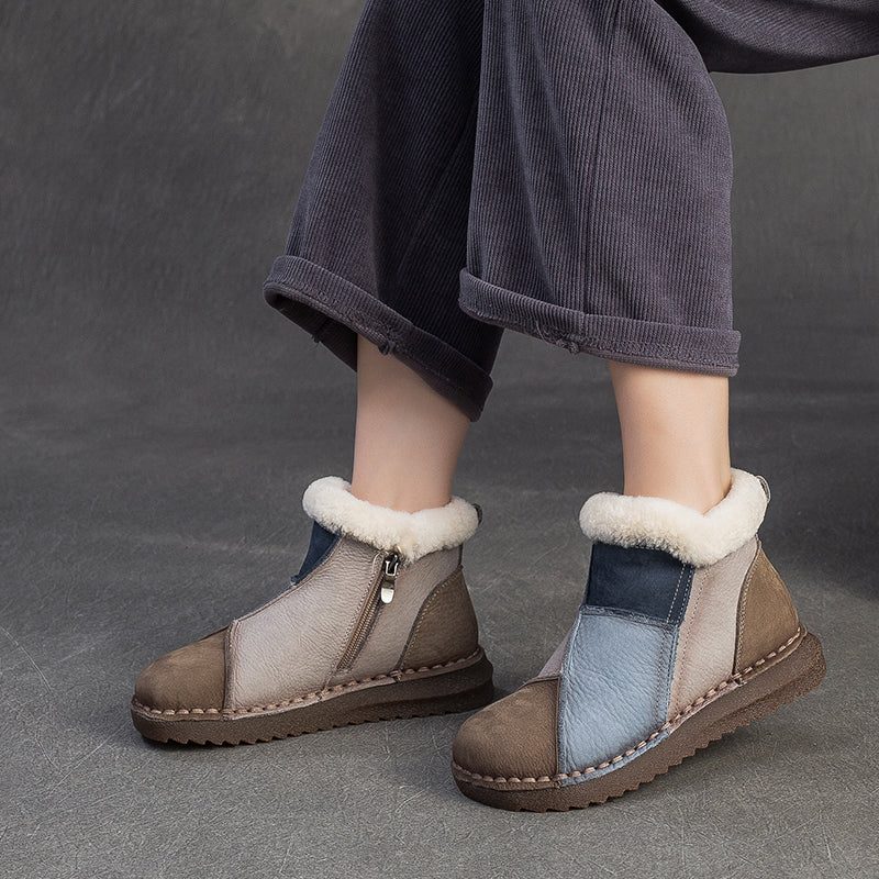 Women's Genuine Leather Winter Ankle Boots Faux Fur Lined Slip On Warm Snow Booties