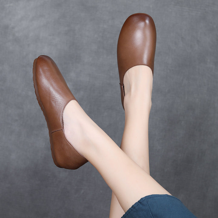 Women's Soft Leather Slip On Ballet Flats Comfortable Driving Loafers