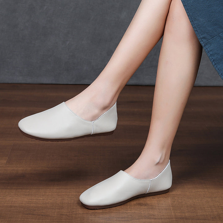 Women's Soft Leather Slip On Ballet Flats Comfortable Driving Loafers