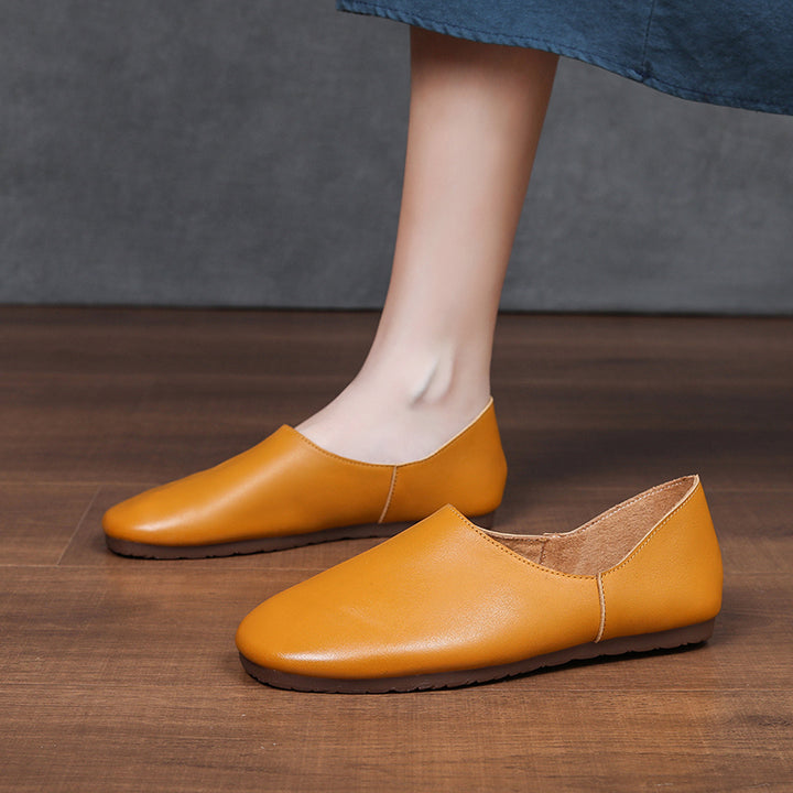 Women's Soft Leather Slip On Ballet Flats Comfortable Driving Loafers
