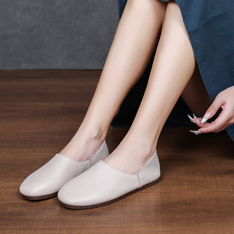 Women's Soft Leather Slip On Ballet Flats Comfortable Driving Loafers