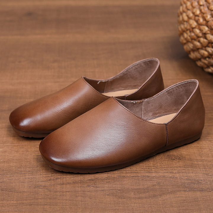 Women's Soft Leather Slip On Ballet Flats Comfortable Driving Loafers