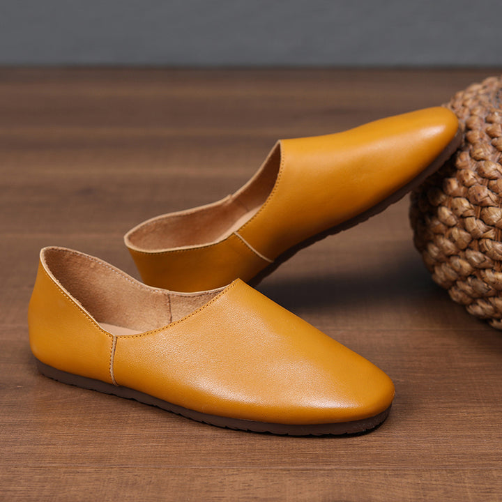 Women's Soft Leather Slip On Ballet Flats Comfortable Driving Loafers