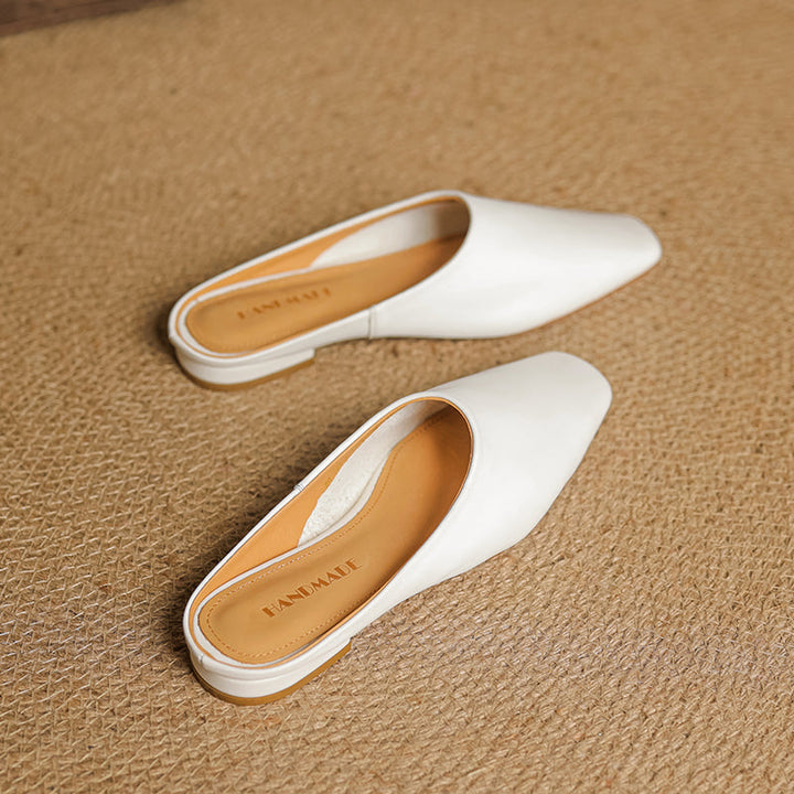 Women's Handmade Leather Minimalist Flat Comfort Mule Shoes