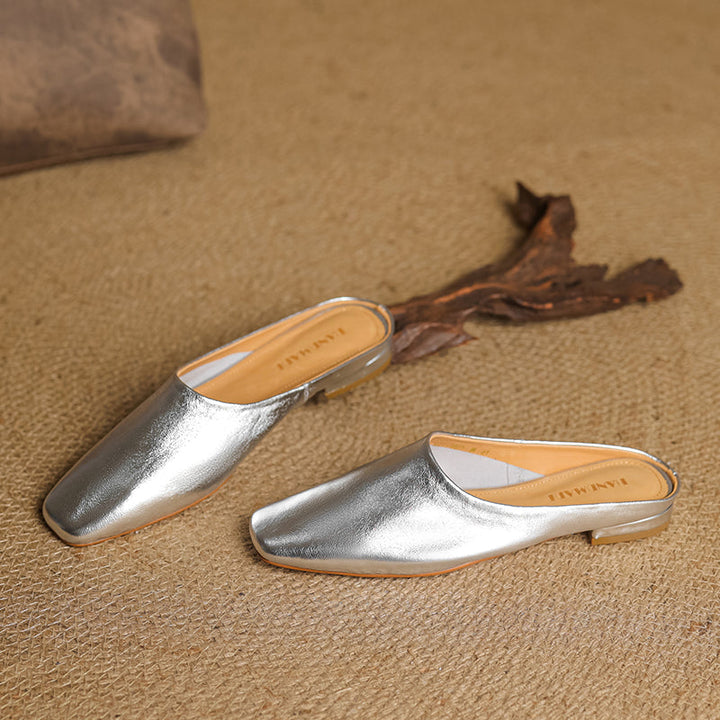 Women's Handmade Leather Minimalist Flat Comfort Mule Shoes