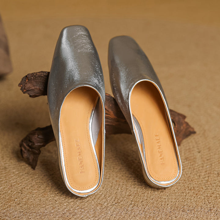 Women's Handmade Leather Minimalist Flat Comfort Mule Shoes