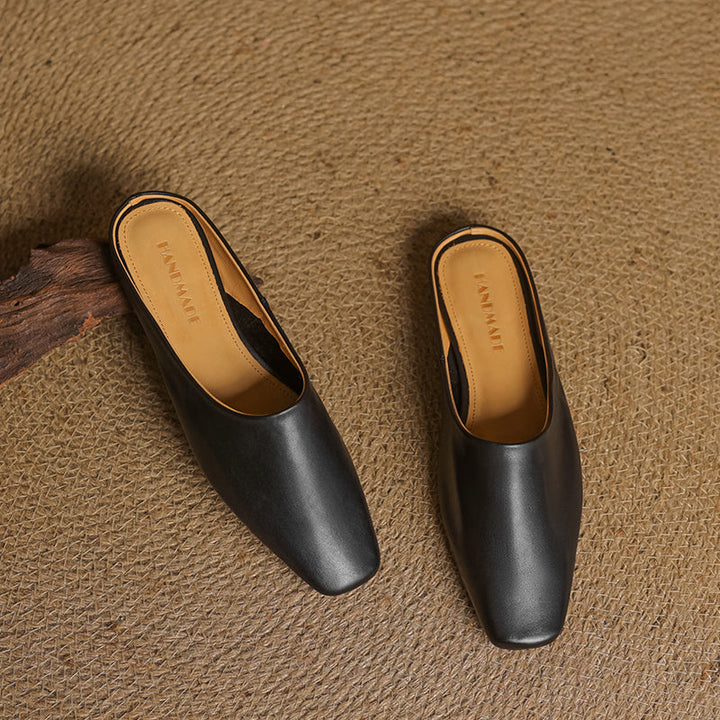 Women's Handmade Leather Minimalist Flat Comfort Mule Shoes