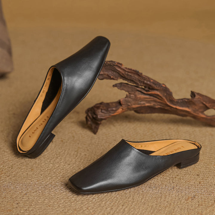Women's Handmade Leather Minimalist Flat Comfort Mule Shoes