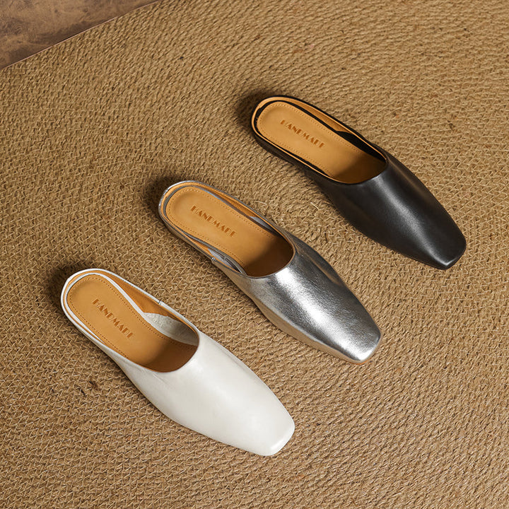 Women's Handmade Leather Minimalist Flat Comfort Mule Shoes