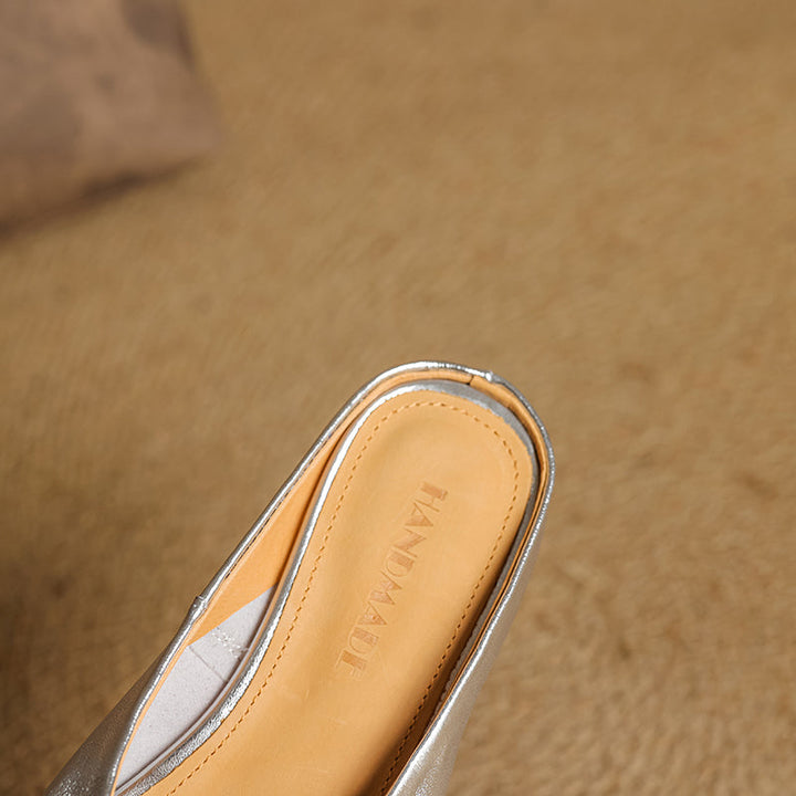 Women's Handmade Leather Minimalist Flat Comfort Mule Shoes