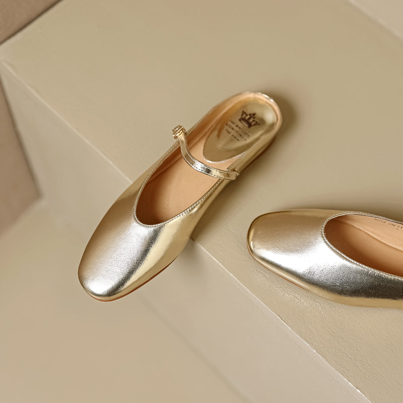 Women's Leather Metallic Color Flat Comfort Mary Jane Mule Shoes