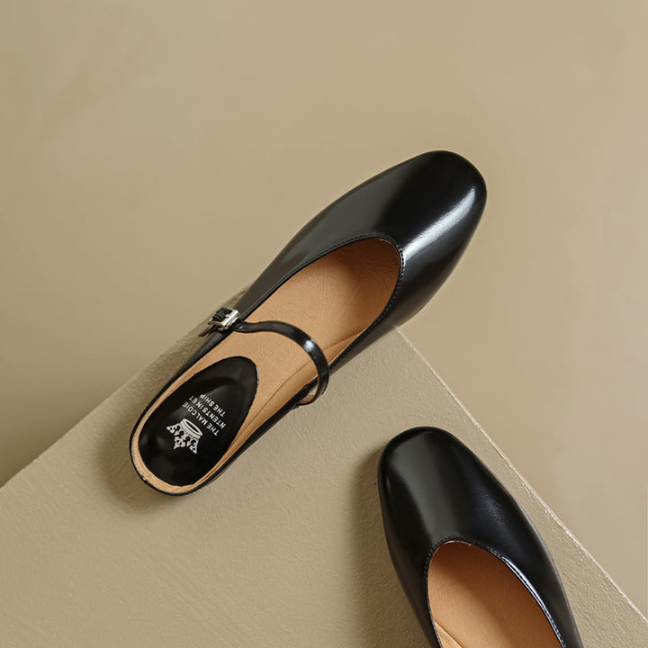Women's Leather Metallic Color Flat Comfort Mary Jane Mule Shoes