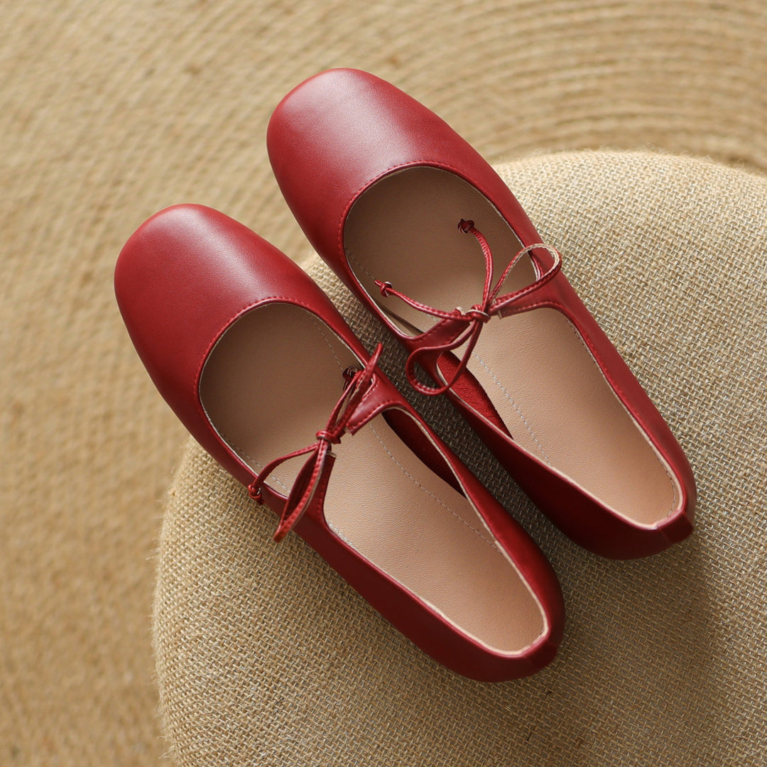 Elegant Women's Genuine Leather Ballet Flats – Lace-Up Design